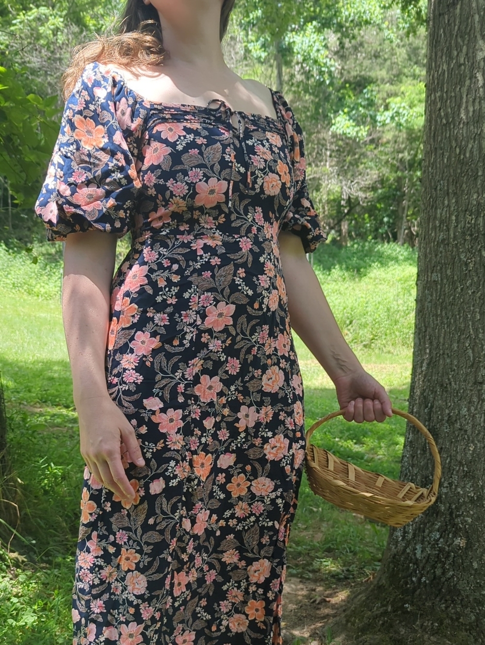 Black Floral Puff Sleeve Dress